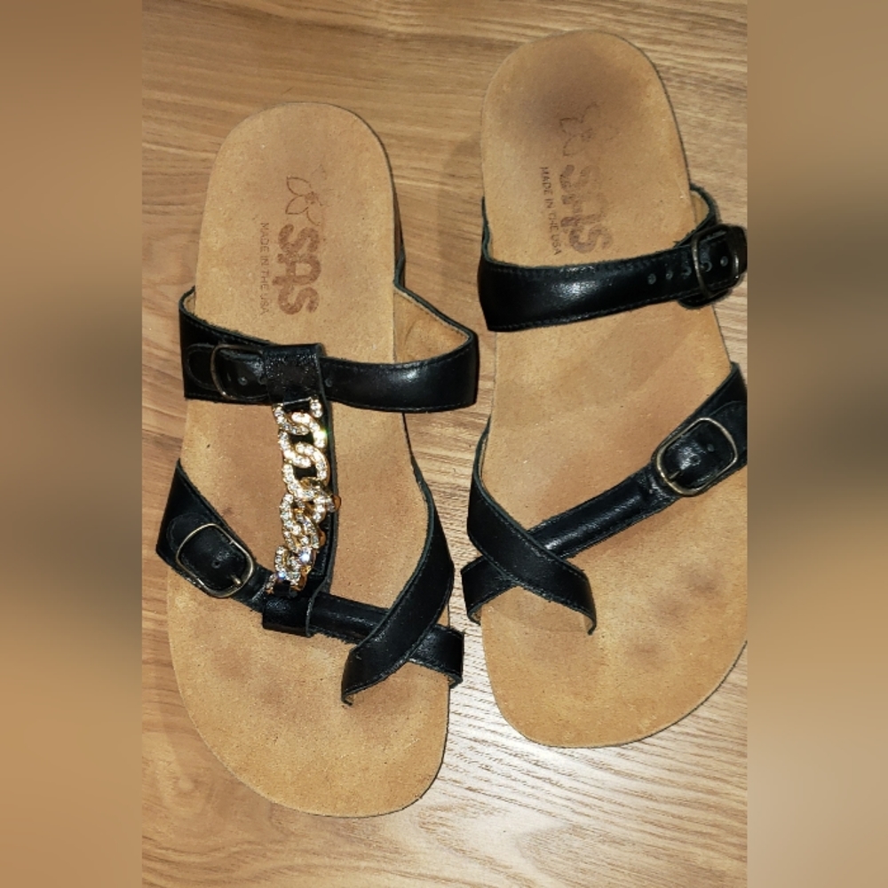 SAS Toe Loop Sandal, 7.5 M, Black, with changeable T-strap